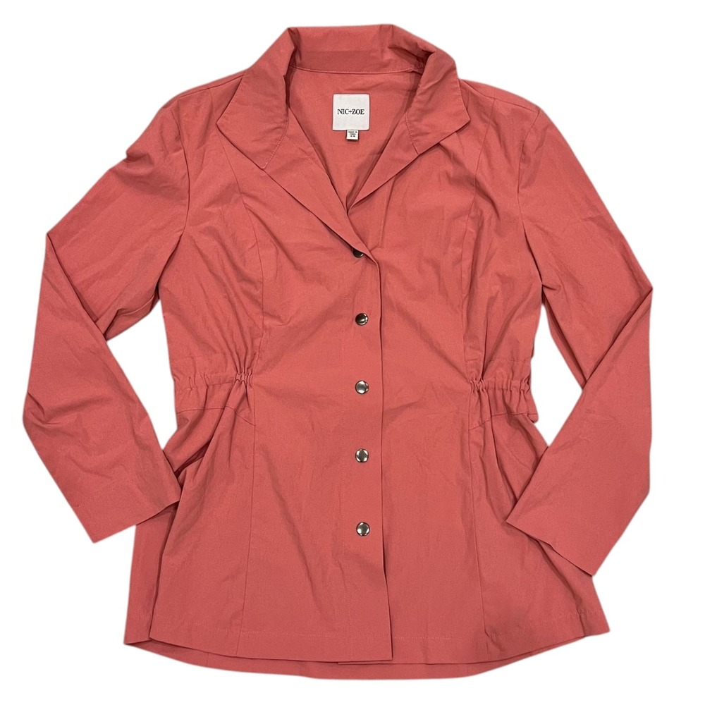 NIC+ZOE Womens XS Coral Pink Cinched Waist Snap Front‎ Lightweight Jacket Blazer